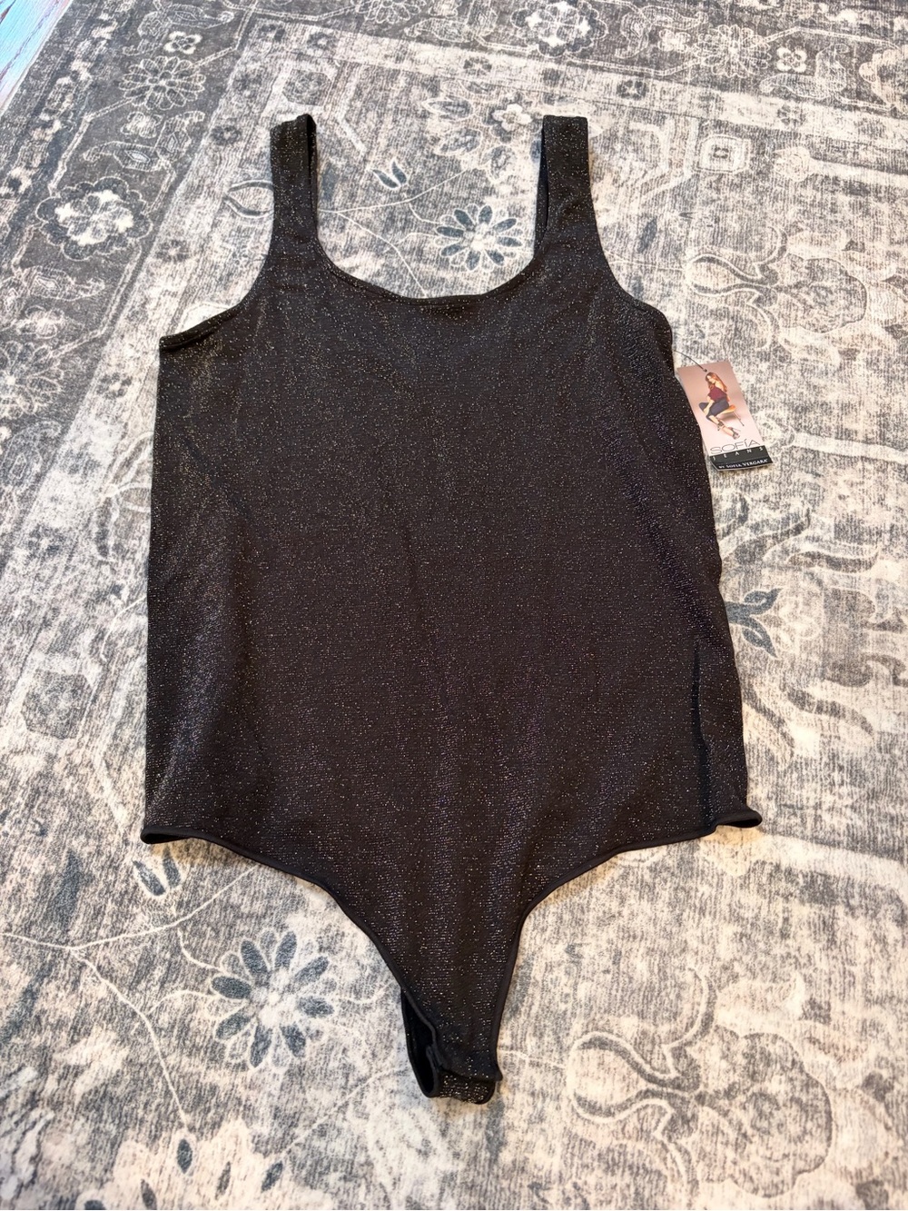sofia by sofia vergara Black Sparkle Tank Bodysuit